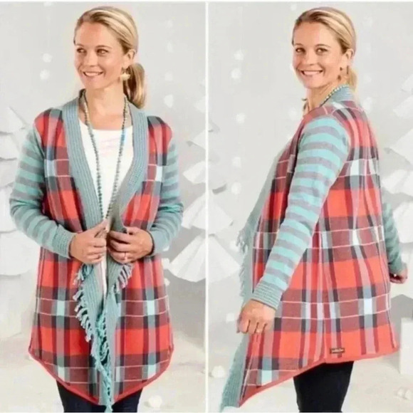 Matilda Jane Fall Plaid Long Open Front Cardigan Sweater M NWT - Picture 9 of 9
